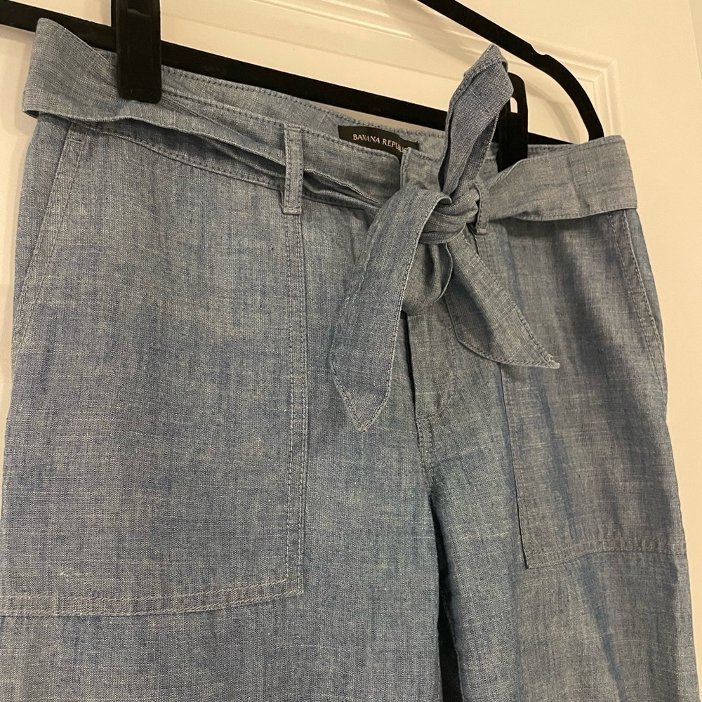 Banana Republic Chambray Cotton Blue Wide-Leg Pants with Tie, Size 0 - Picture 5 of 7
